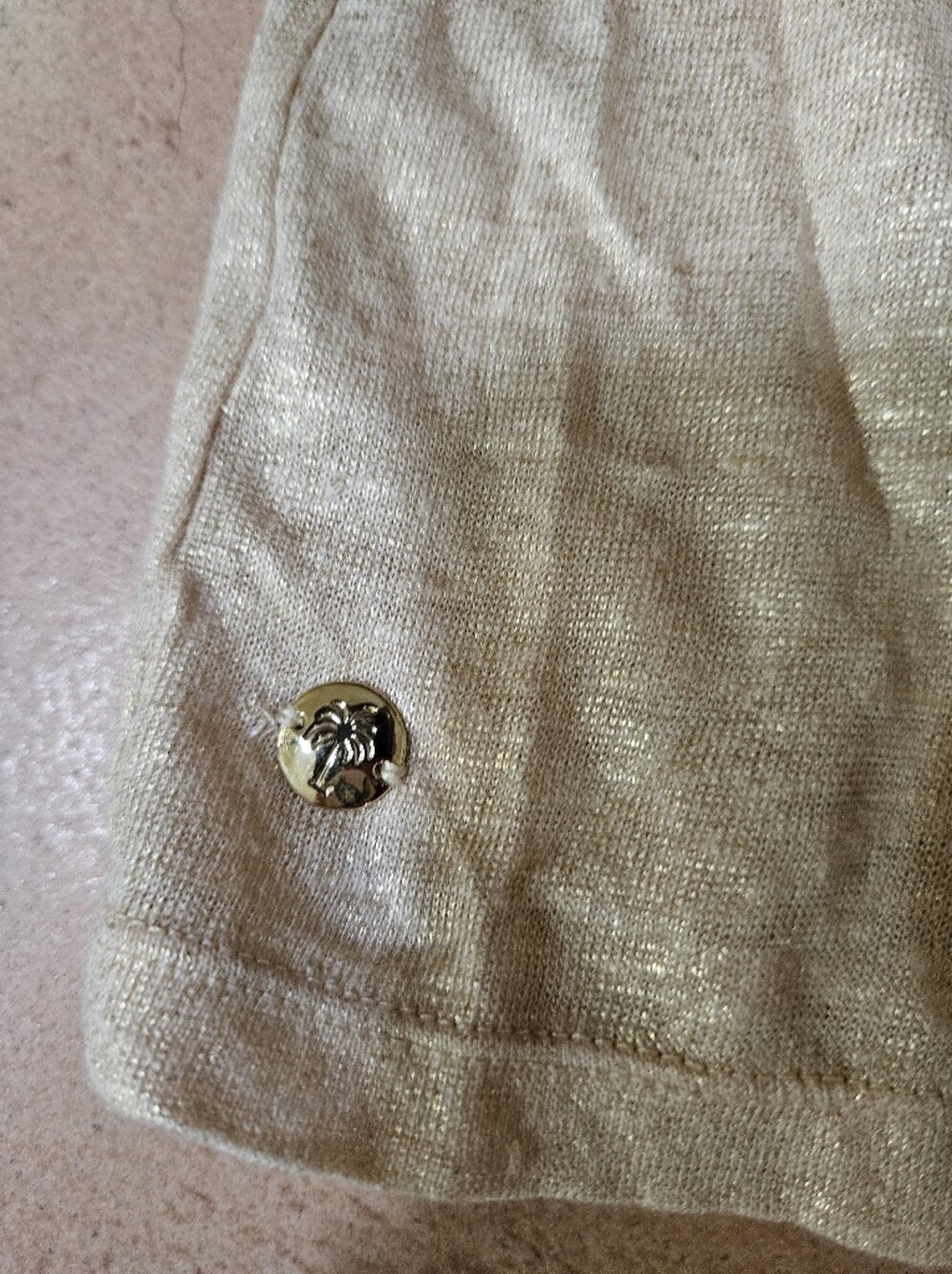 Lilly Pulitzer Lula Sand Dune Metallic Gold Linen Top Flounce Sleeve - Picture 8 of 13